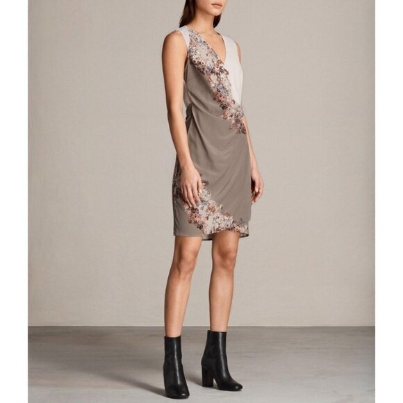 ALLSAINTS Anika Clement Silk Floral Wrap Dress - Picture 2 of 13